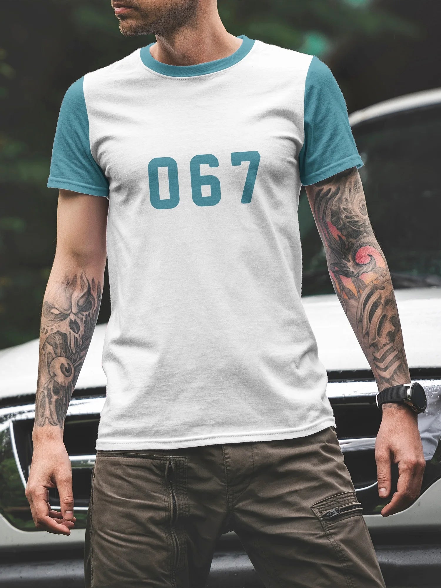 Men's Short-Sleeve T-Shirt – Lamine Yamal 19 Graphic Print,Pink & Blue Split Design, Ideal for Casual Daily Wear & Football Fans