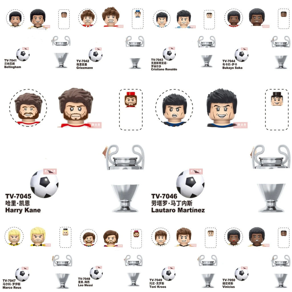 NEW World Famous Football Players Figurine Messi Ronaldo Neymar Lewandowski Mini Action Building Block Model Toy Kids Gifts MOC