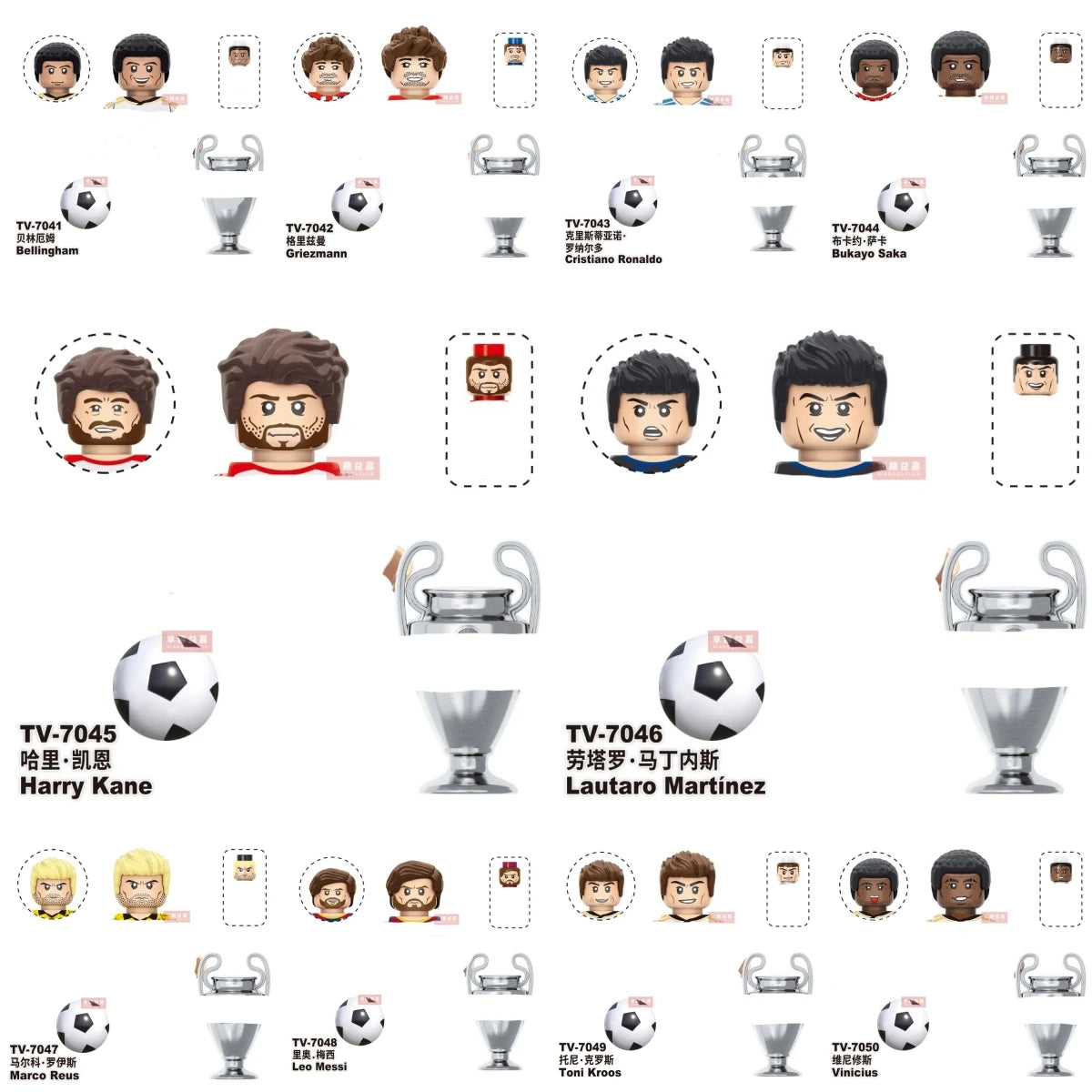 NEW World Famous Football Players Figurine Messi Ronaldo Neymar Lewandowski Mini Action Building Block Model Toy Kids Gifts MOC