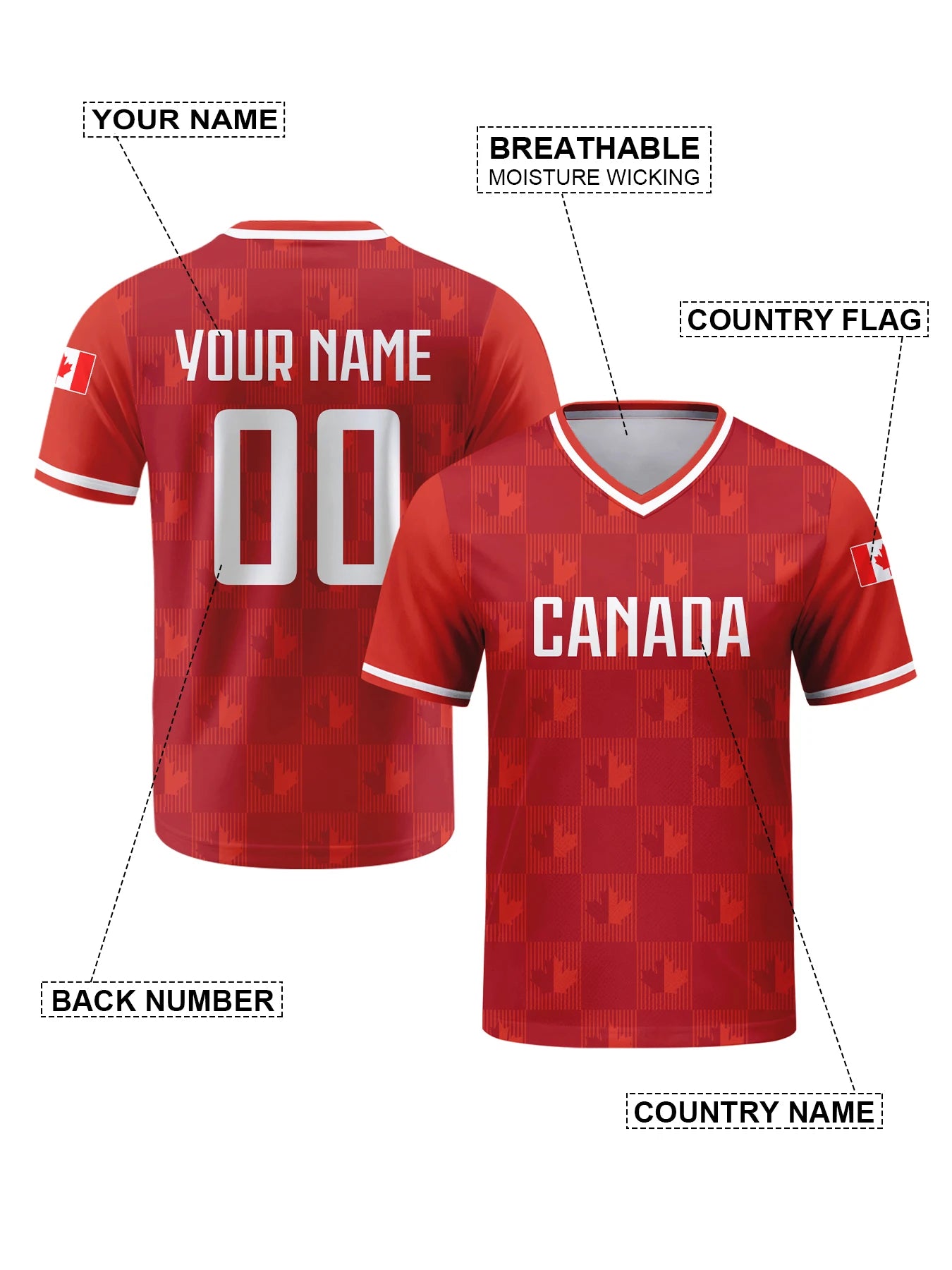 Custom Canada Soccer Jersey Personalized with Name Number Breathable V-neck Football Team Shirt for Men Youth Women