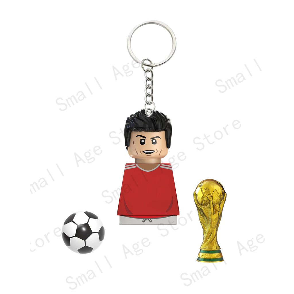 Hot Football Players Keychain Figurine Messi Ronaldo Neymar Lewandowski Mini Action Building Block Model Toy Kids Gifts