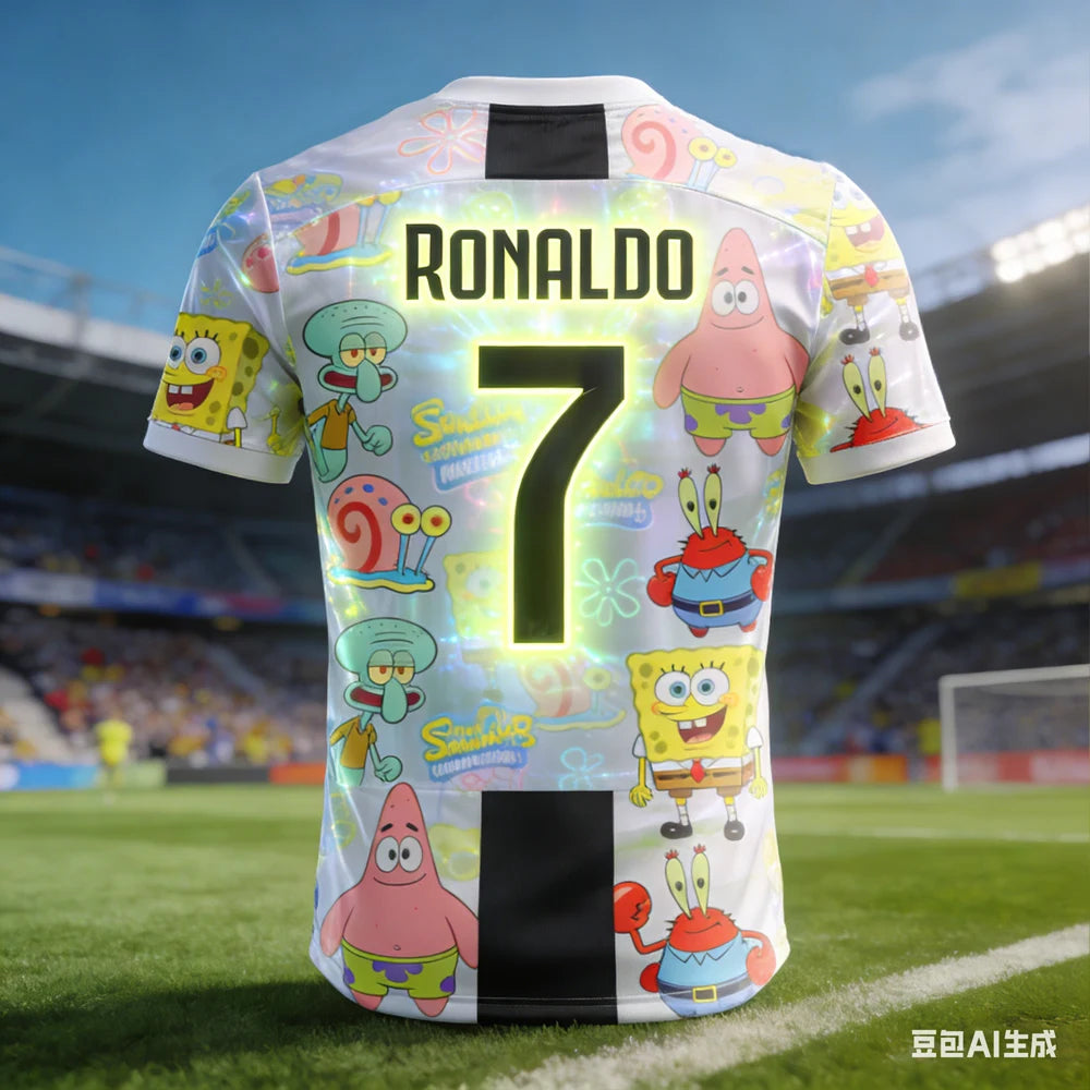 Ronaldo #7 AI-generated SpongeBob Soccer Jersey 2026 Men's  Breathable Children's Clothing Short Sleeve Football Fan Tee