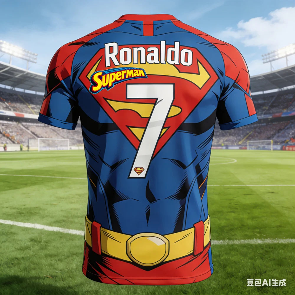 Ronaldo #7 AI-generated Superman Soccer Jersey 2026 Men's Breathable Children's Clothing Short Sleeve Football Fan Tee