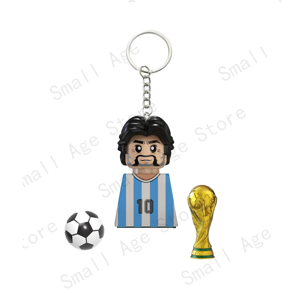 Hot Football Players Keychain Figurine Messi Ronaldo Neymar Lewandowski Mini Action Building Block Model Toy Kids Gifts