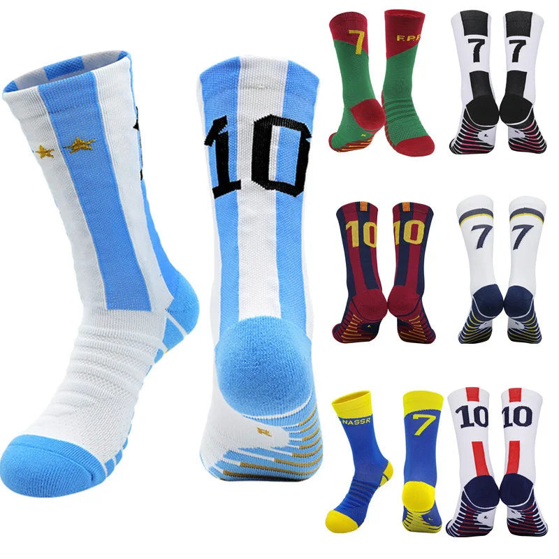 Football Kids 10# 2025 Socks New Yellow Blue Number Soccer Men's Sports Short Socks Outdoor Running Fast-drying Breathable Non-S