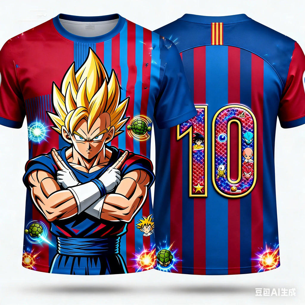 2026 Summer Dragon Ball Super Soccer Jersey Style Oversized T-shirt 3D Print Breathable Sweat-Wicking Retro  Unisex Fitness Tee