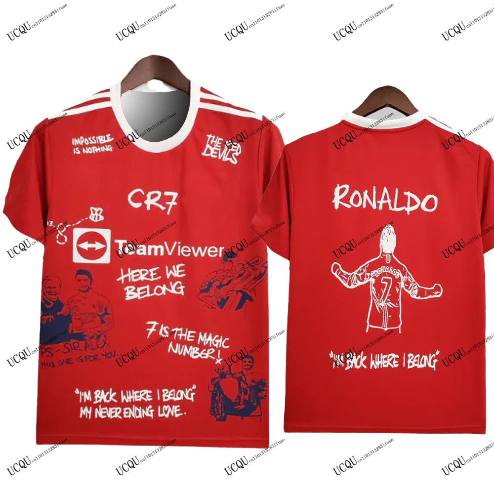 Cristiano Ronaldo White Line Graffiti Manchester 25/26 Soccer Jersey 3D Print Casual Polo T-Shirt Home Adults KIDs Unisex
