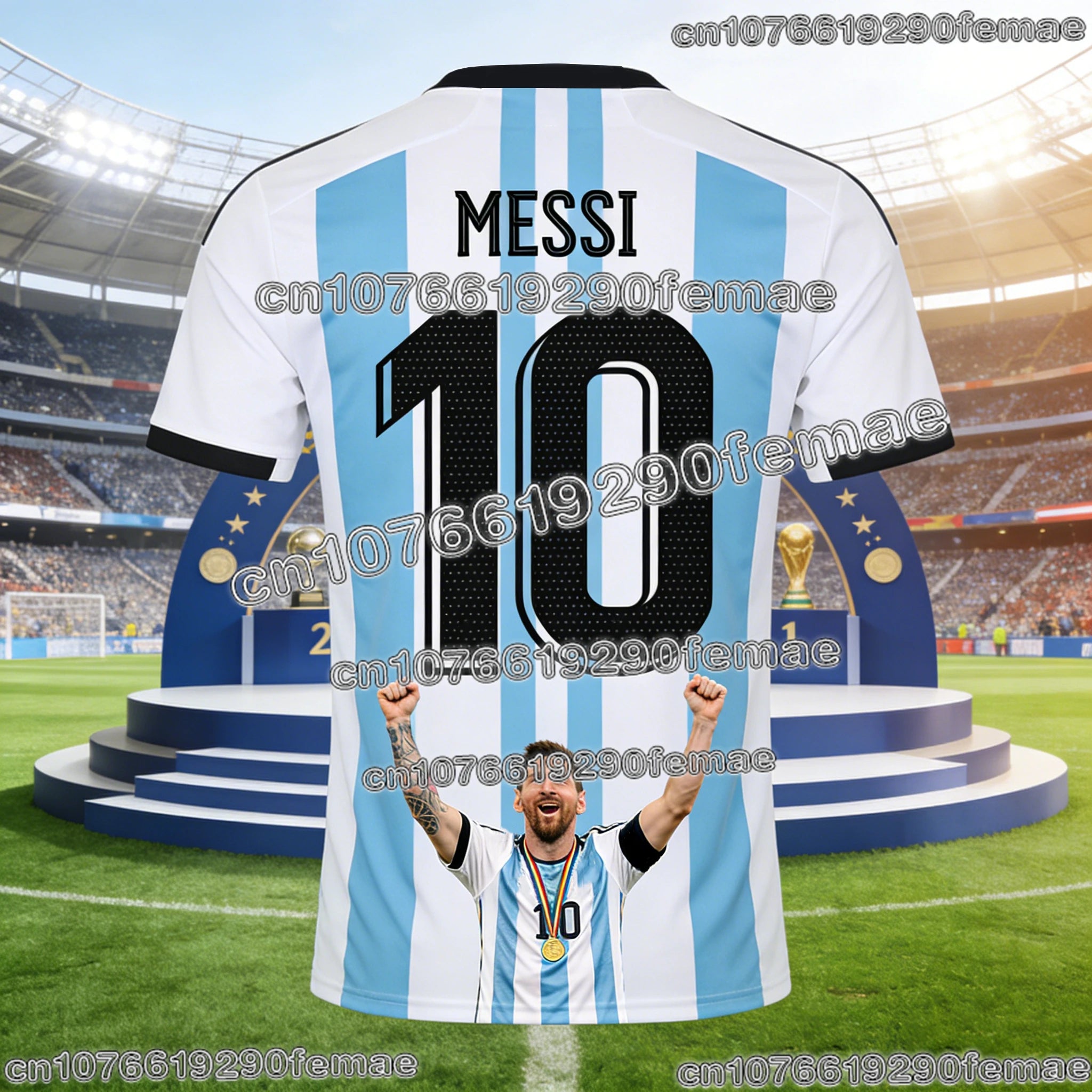 Messi Fashion Superstar Commemorative Football Jersey T-shirt with Breathable Material for Comfort in Daily Outdoor Activities