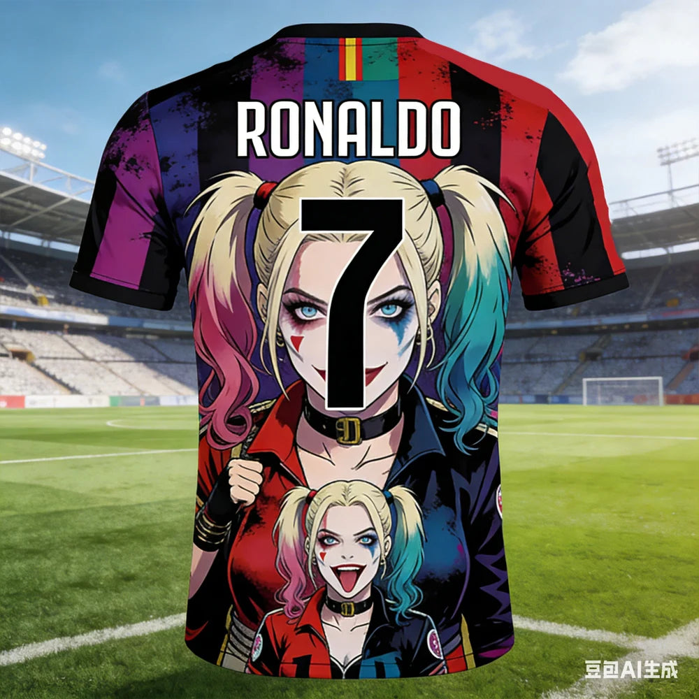 RONALDO #7 AI-generated Harley Quinn Soccer Jersey 2026 Men's Breathable Children's Clothing Short Sleeve Football Fan Tee