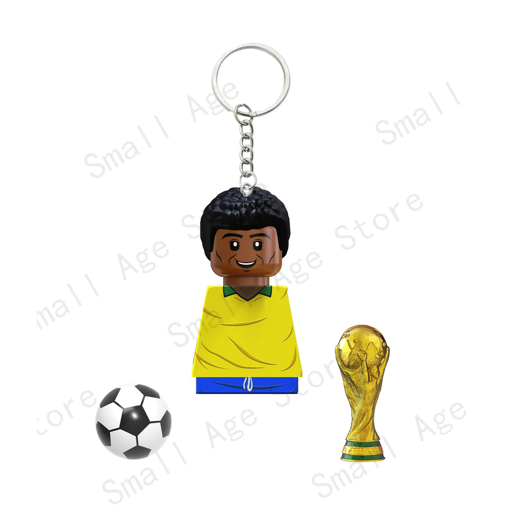 Hot Football Players Keychain Figurine Messi Ronaldo Neymar Lewandowski Mini Action Building Block Model Toy Kids Gifts