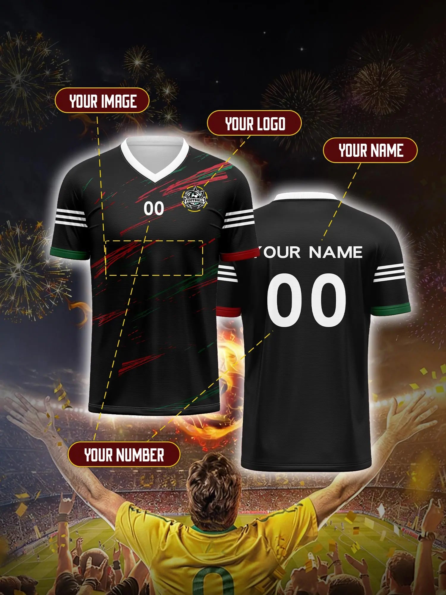 Custom Soccer Jersey With Custom Image, Number And Name, casual street daily wear fan apparel