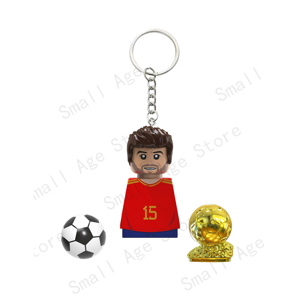Hot Football Players Keychain Figurine Messi Ronaldo Neymar Lewandowski Mini Action Building Block Model Toy Kids Gifts