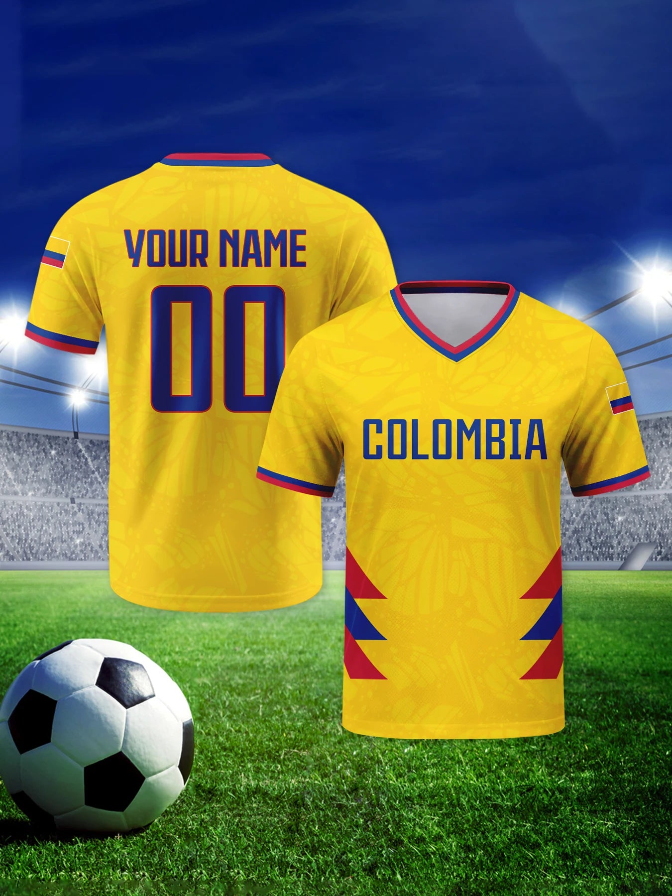 Custom Colombia Soccer Jersey Personalized Name Number Breathable V-neck Football National Team Shirt for Men Youth Women
