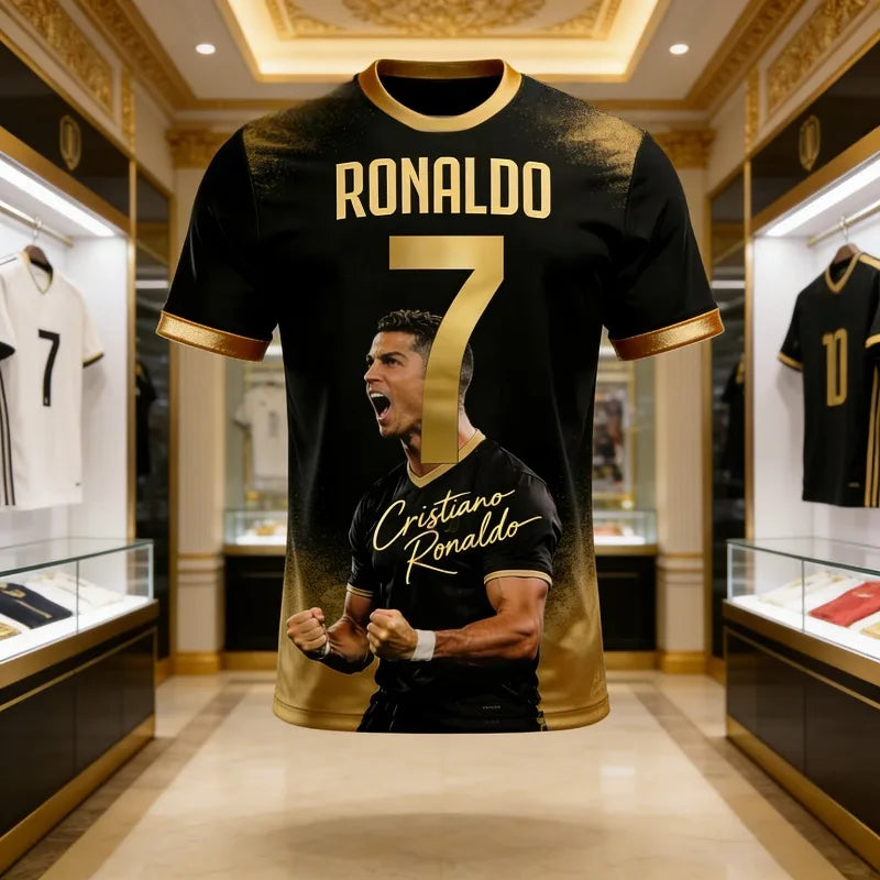 2026 New High End Luxury Christian Ronaldo Black Gold Commemorative Edition Outdoor T-shirt Quick Drying Short Sleeve