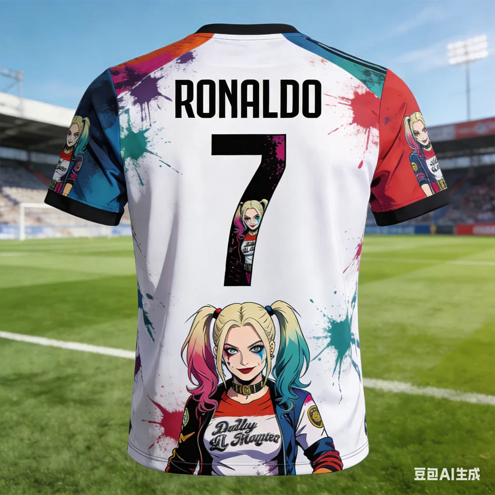 RONALDO #7 AI-generated Harley Quinn Soccer Jersey 2026 Men's Breathable Children's Clothing Short Sleeve Football Fan Tee