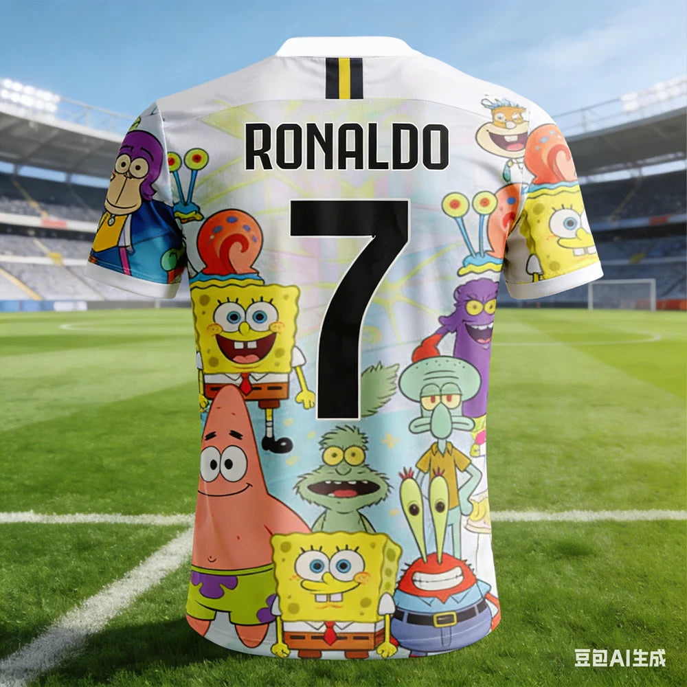 Ronaldo #7 AI-generated SpongeBob Soccer Jersey 2026 Men's  Breathable Children's Clothing Short Sleeve Football Fan Tee