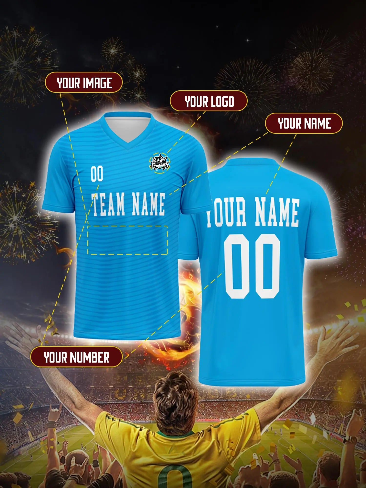 Custom Soccer Jersey With Custom Image, Number And Name, online custom maker fan club football shirt