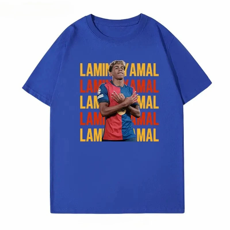 Soccer Barcelona Yamal Short Sleeve T-Shirt Yamal Celebrates Spanish Men's Casual Plus Size Summer