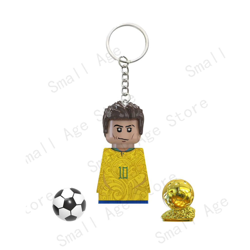 Hot Football Players Keychain Figurine Messi Ronaldo Neymar Lewandowski Mini Action Building Block Model Toy Kids Gifts