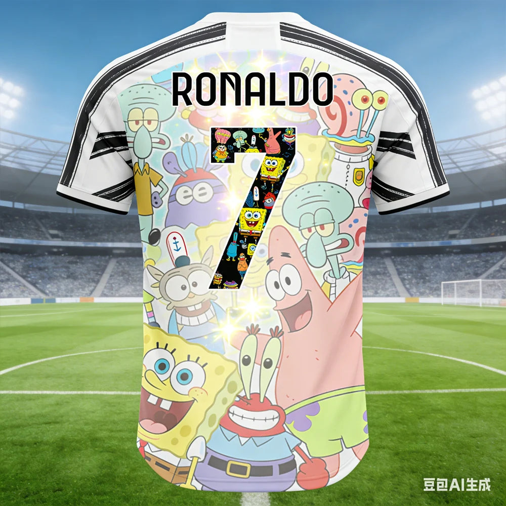 Ronaldo #7 AI-generated SpongeBob Soccer Jersey 2026 Men's  Breathable Children's Clothing Short Sleeve Football Fan Tee