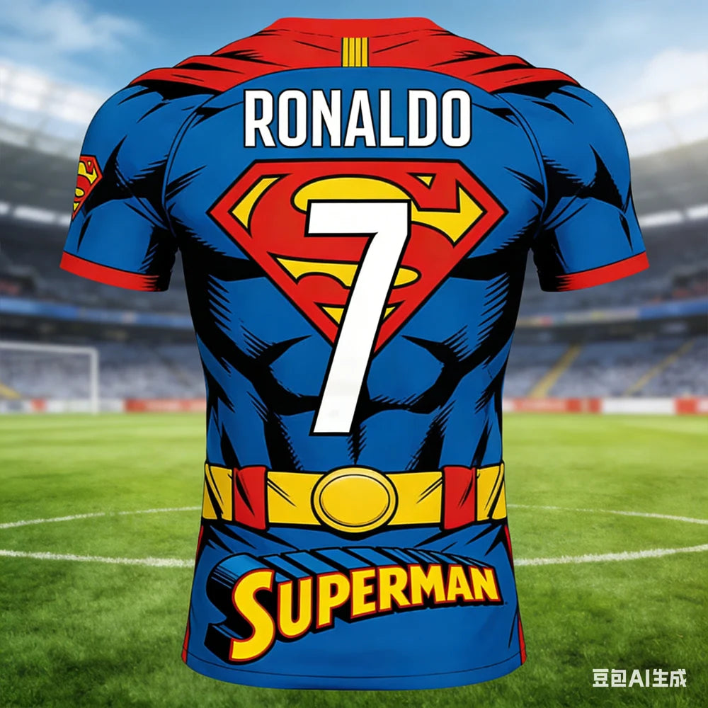Ronaldo #7 AI-generated Superman Soccer Jersey 2026 Men's Breathable Children's Clothing Short Sleeve Football Fan Tee