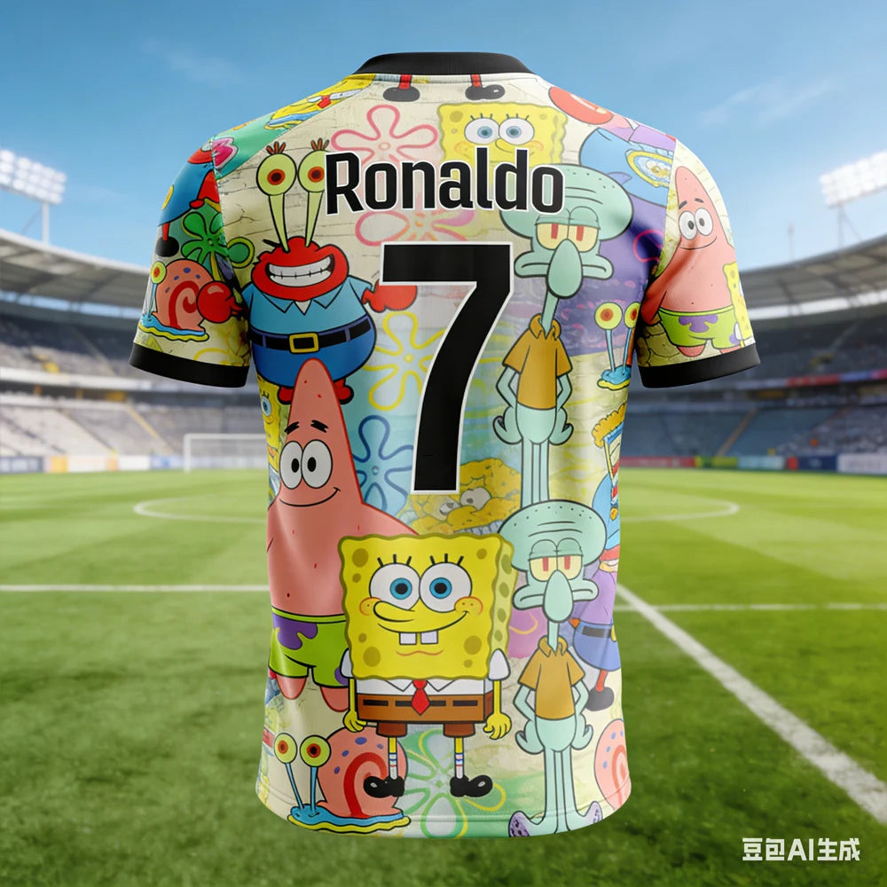 Ronaldo #7 AI-generated SpongeBob Soccer Jersey 2026 Men's  Breathable Children's Clothing Short Sleeve Football Fan Tee