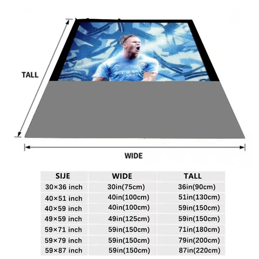Erling Haaland Manchester City Soccer Player Blanket - Soft and Cozy Fleece Throw, Vibrant Light Blue and White Design, Perfect