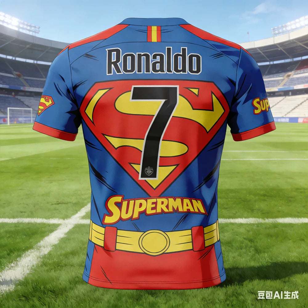 Ronaldo #7 AI-generated Superman Soccer Jersey 2026 Men's Breathable Children's Clothing Short Sleeve Football Fan Tee