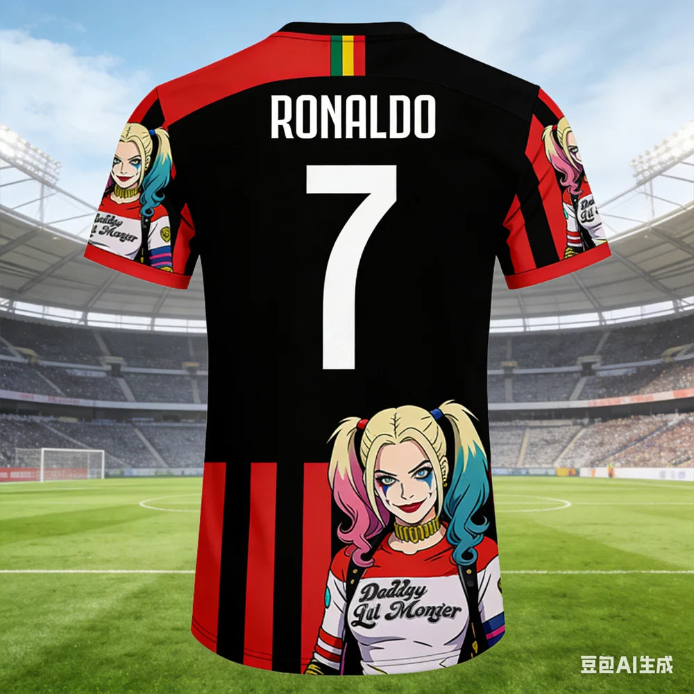 RONALDO #7 AI-generated Harley Quinn Soccer Jersey 2026 Men's Breathable Children's Clothing Short Sleeve Football Fan Tee