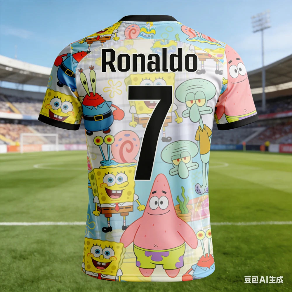 Ronaldo #7 AI-generated SpongeBob Soccer Jersey 2026 Men's  Breathable Children's Clothing Short Sleeve Football Fan Tee