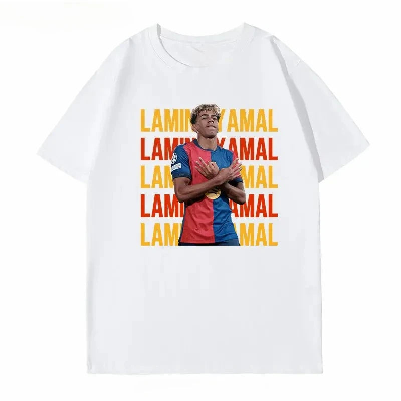 Soccer Barcelona Yamal Short Sleeve T-Shirt Yamal Celebrates Spanish Men's Casual Plus Size Summer