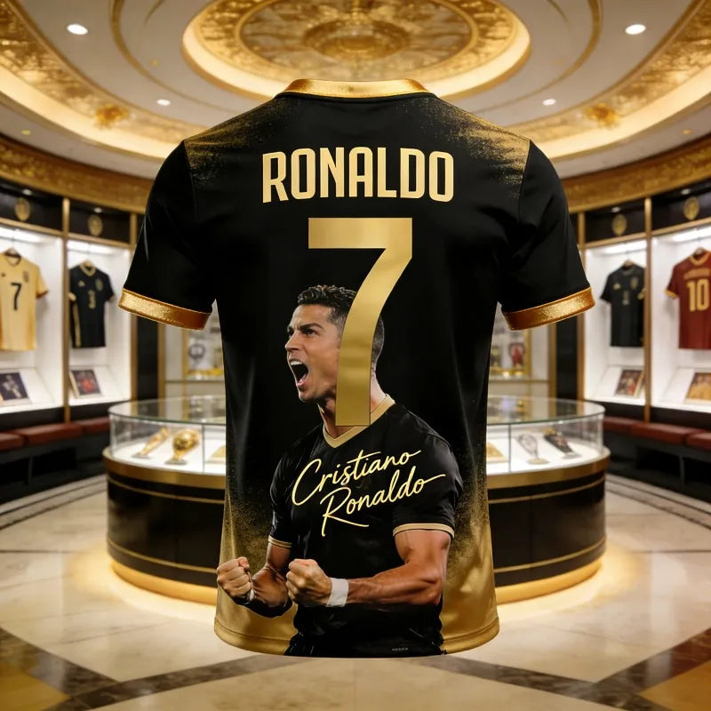 2026 New High End Luxury Christian Ronaldo Black Gold Commemorative Edition Outdoor T-shirt Quick Drying Short Sleeve