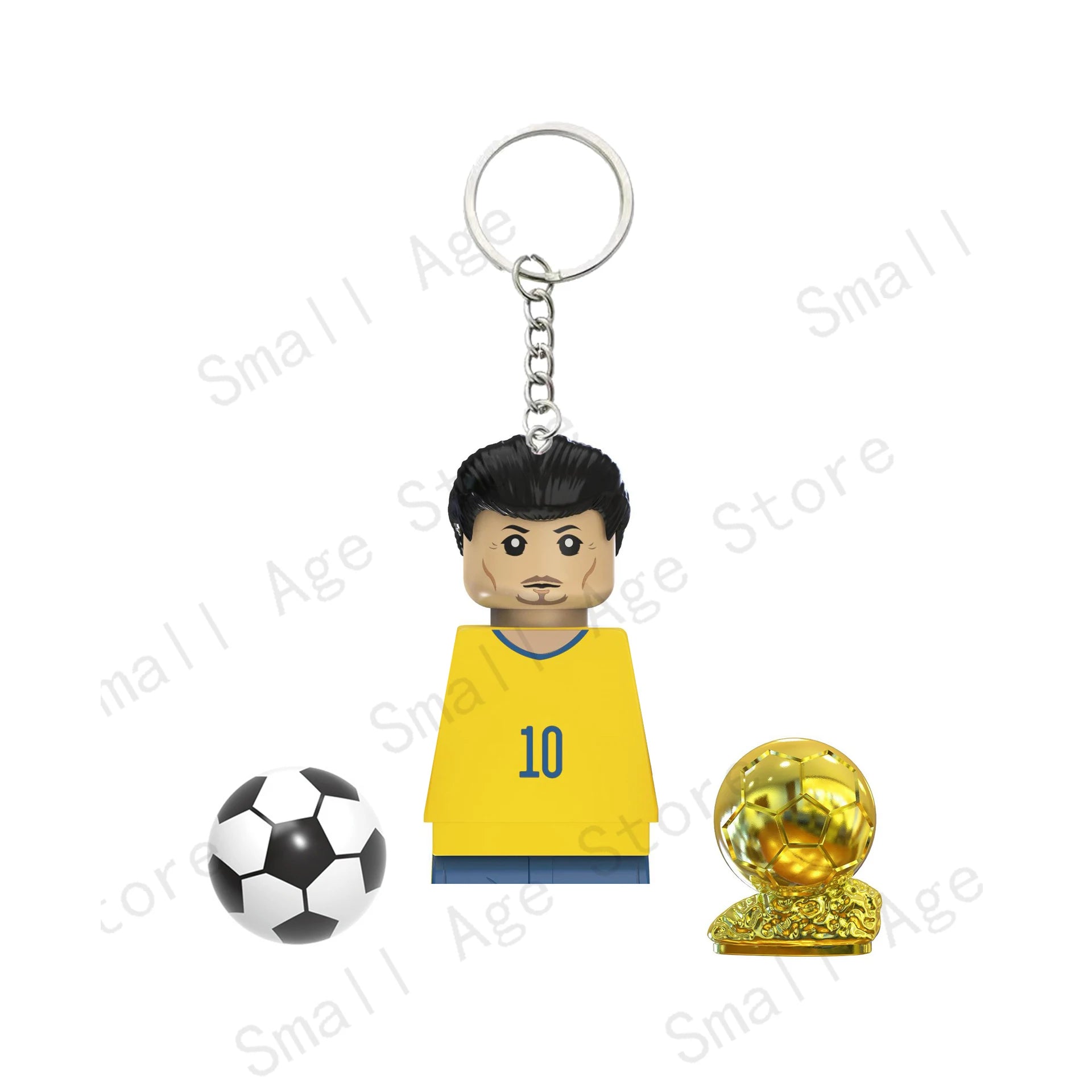Hot Football Players Keychain Figurine Messi Ronaldo Neymar Lewandowski Mini Action Building Block Model Toy Kids Gifts