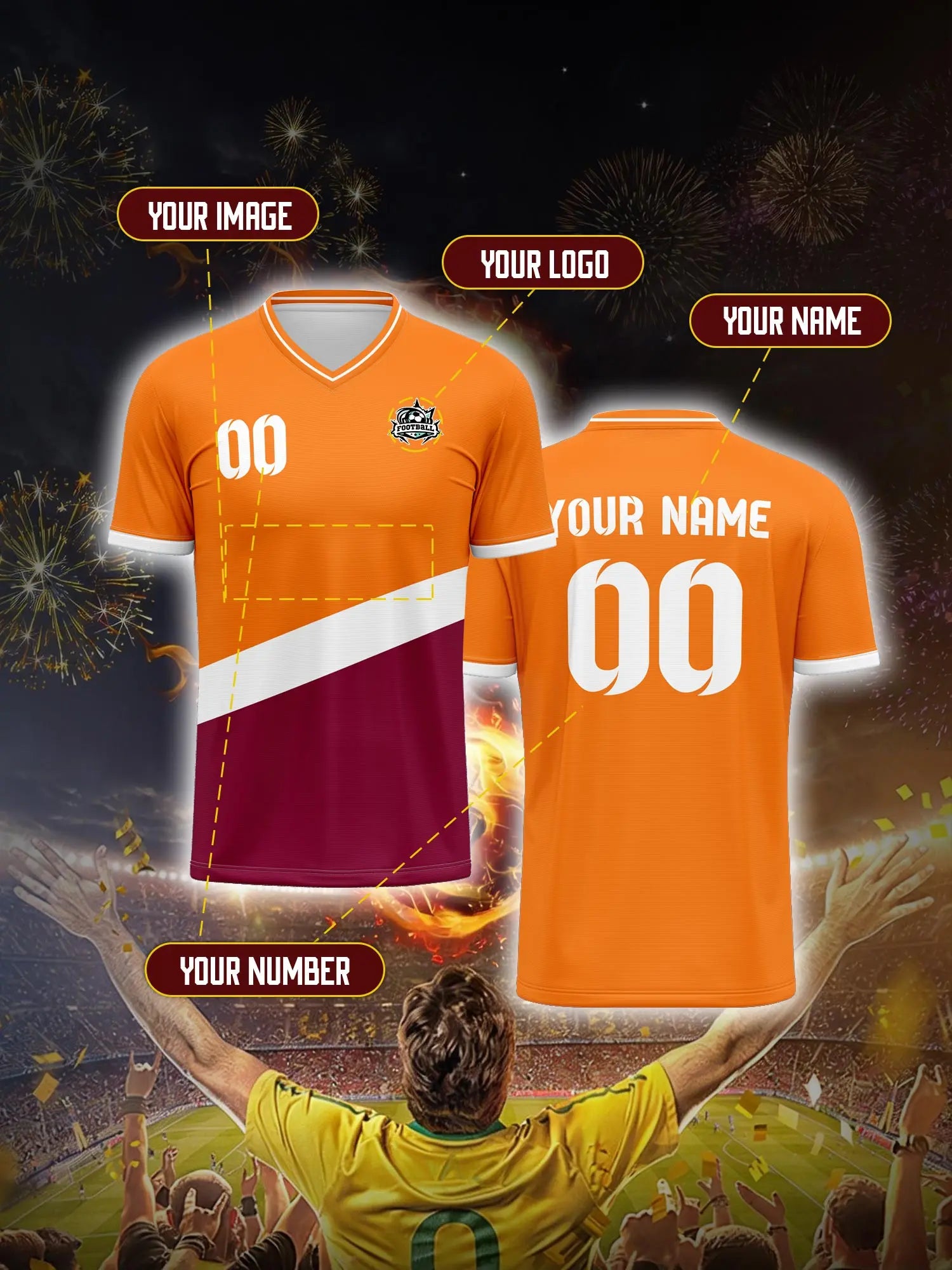 Custom Soccer Jersey With Custom Image, Number And Name, long lasting heavy duty durable uniform