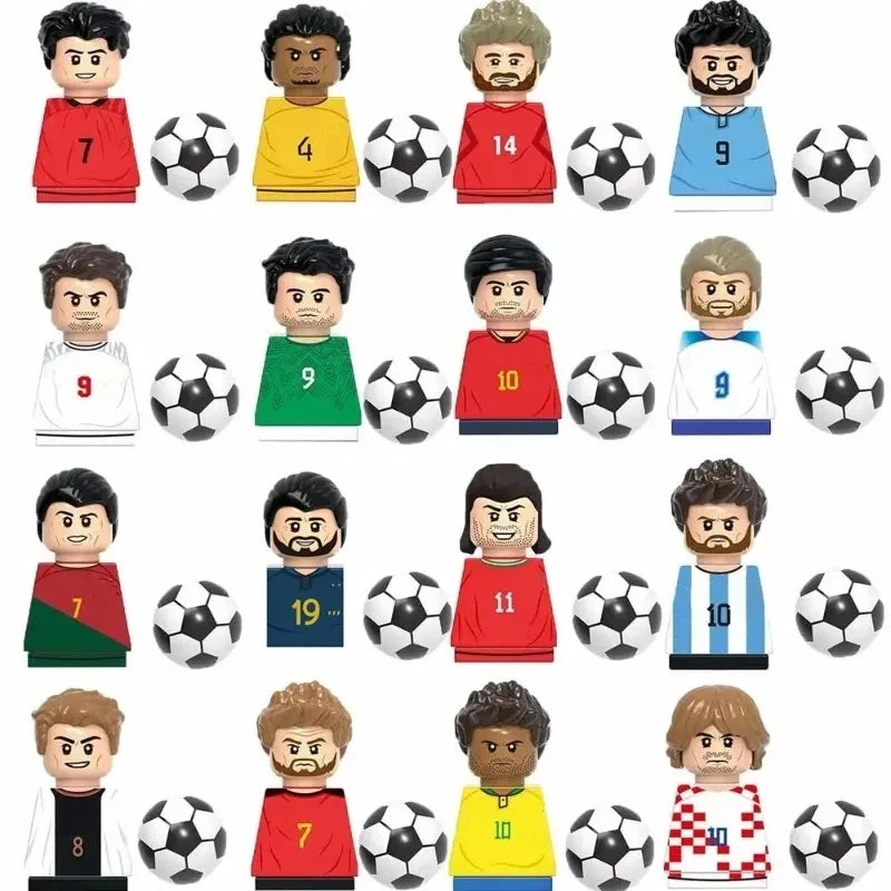 NEW World Famous Football Players Figurine Messi Ronaldo Neymar Lewandowski Mini Action Building Block Model Toy Kids Gifts