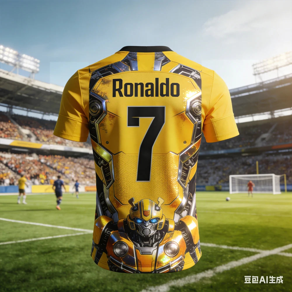 Ronaldo #7 AI-generated Bumblebee Edition Soccer Shirt 2026 Men's Quick-drying FamilyMatching Kids Short Sleeve Football Fan Tee