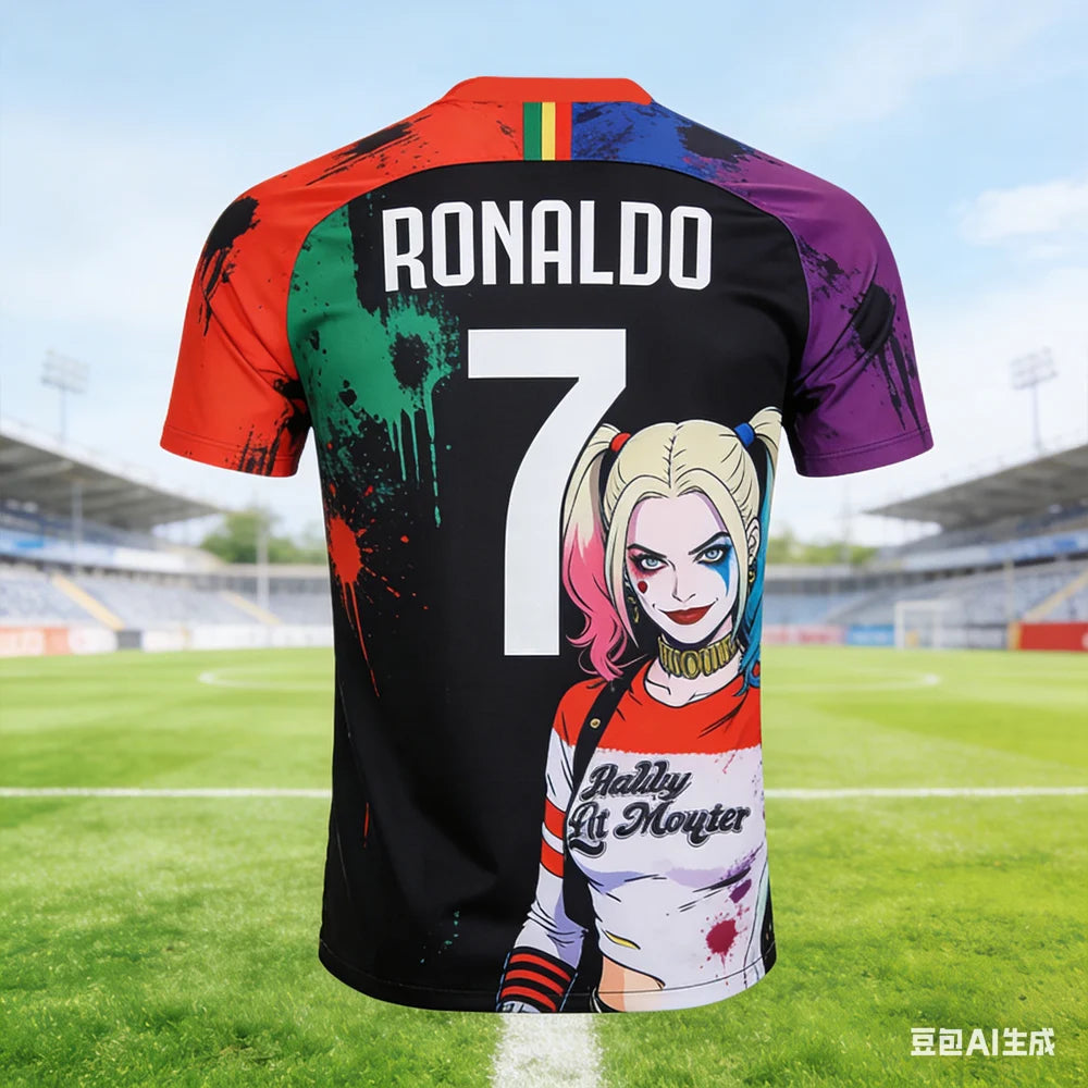 RONALDO #7 AI-generated Harley Quinn Soccer Jersey 2026 Men's Breathable Children's Clothing Short Sleeve Football Fan Tee