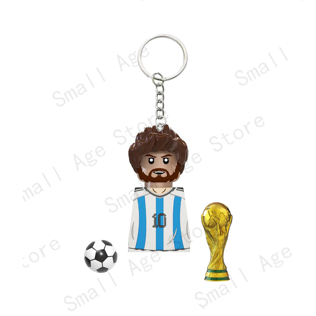 Hot Football Players Keychain Figurine Messi Ronaldo Neymar Lewandowski Mini Action Building Block Model Toy Kids Gifts