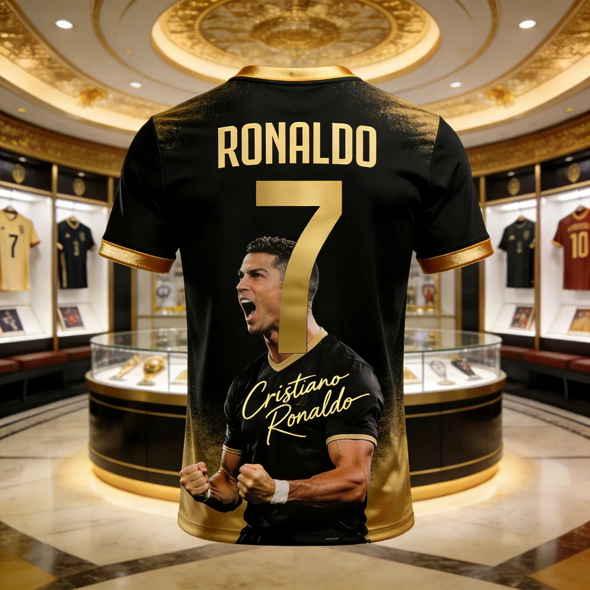 2026 New High End Luxury Christian Ronaldo Black Gold Commemorative Edition Outdoor T-shirt Quick Drying Short Sleeve