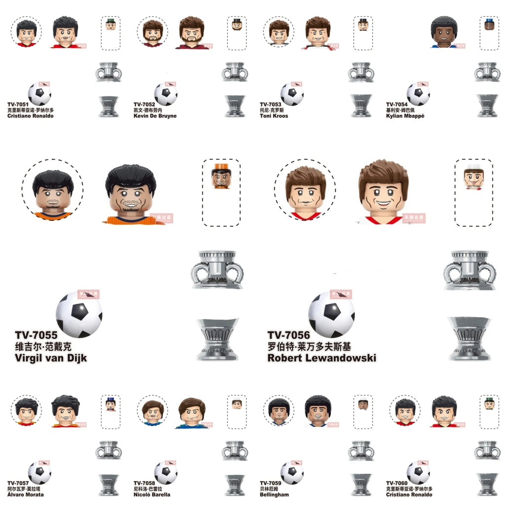 NEW World Famous Football Players Figurine Messi Ronaldo Neymar Lewandowski Mini Action Building Block Model Toy Kids Gifts MOC