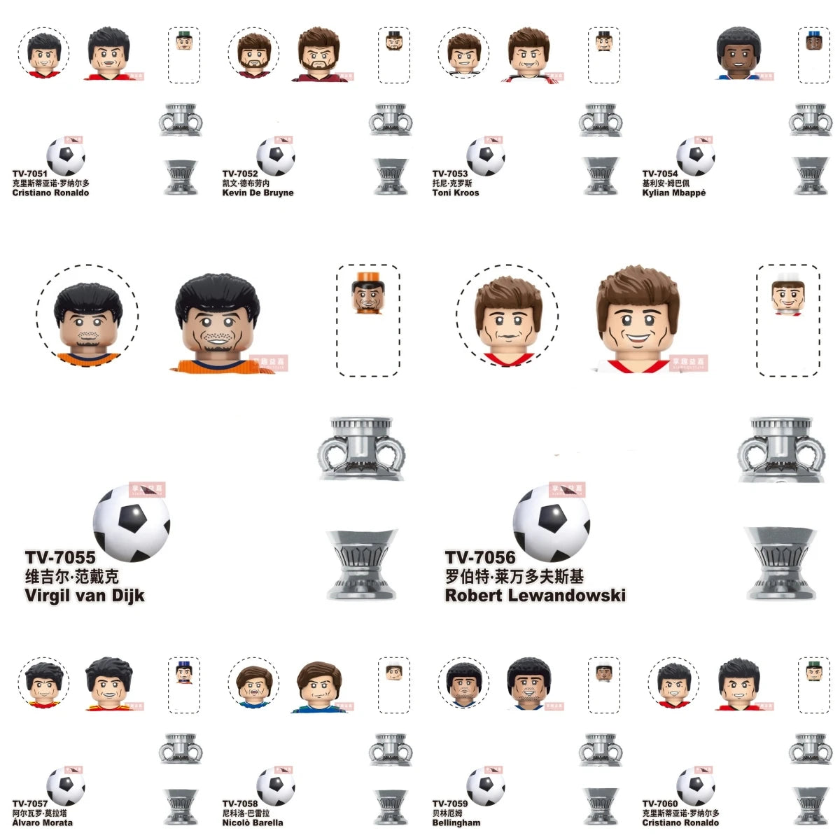 NEW World Famous Football Players Figurine Messi Ronaldo Neymar Lewandowski Mini Action Building Block Model Toy Kids Gifts MOC
