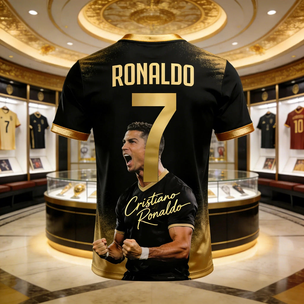2026 New High End Luxury Christian Ronaldo Black Gold Commemorative Edition Outdoor T-shirt Quick Drying Short Sleeve