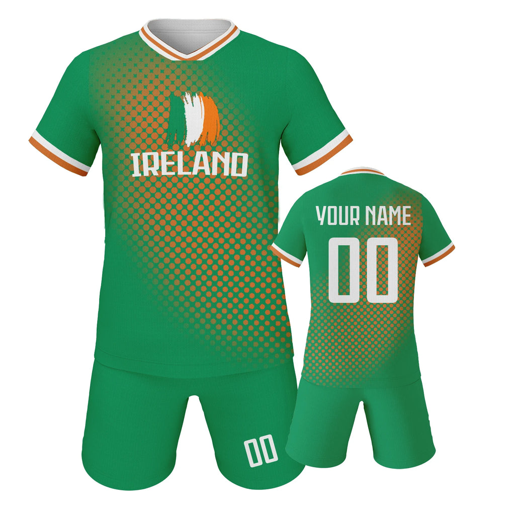 Ireland Kids Soccer Jersey Shorts Set Custom Football Kit Youth Training Uniform Personalized Name Number Football Shirt 3-14Y