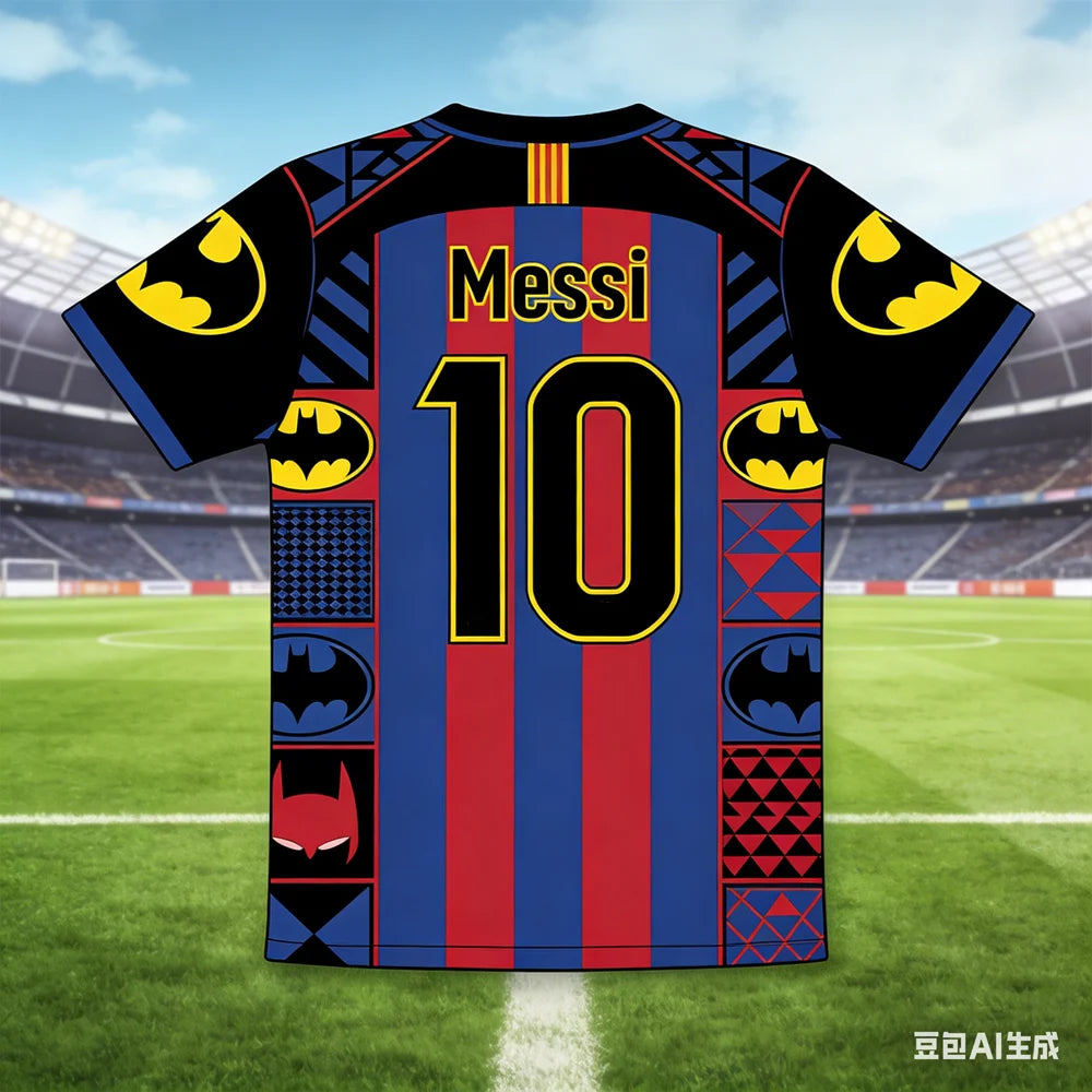 Messi #10 AI-generated Batman Soccer Jersey 2026 Men's Breathable Children's Clothing Short Sleeve Football Fan Tee