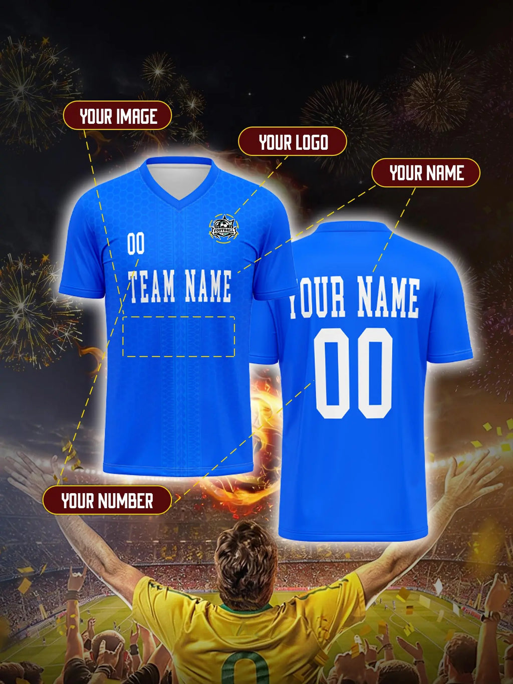 Custom Soccer Jersey With Custom Image, Number And Name, street fashion casual football fan apparel