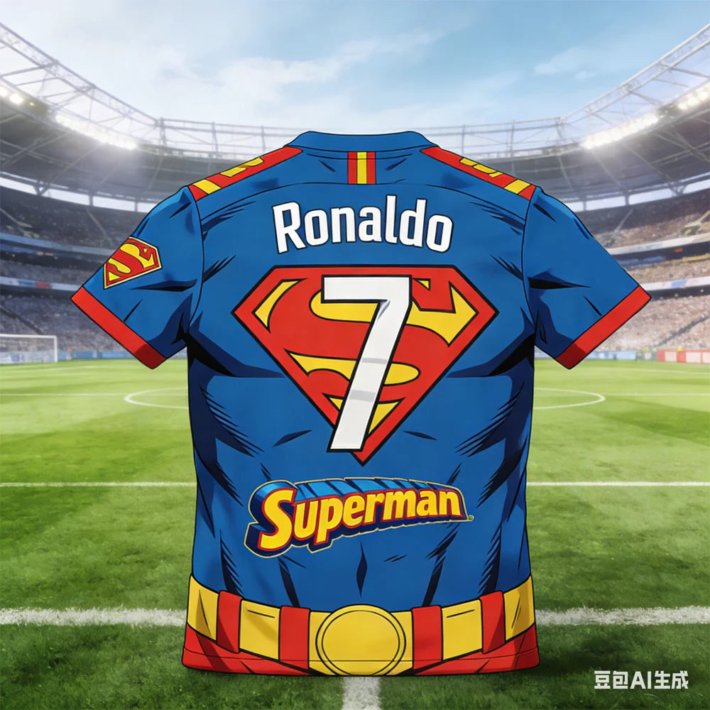 Ronaldo #7 AI-generated Superman Soccer Jersey 2026 Men's Breathable Children's Clothing Short Sleeve Football Fan Tee