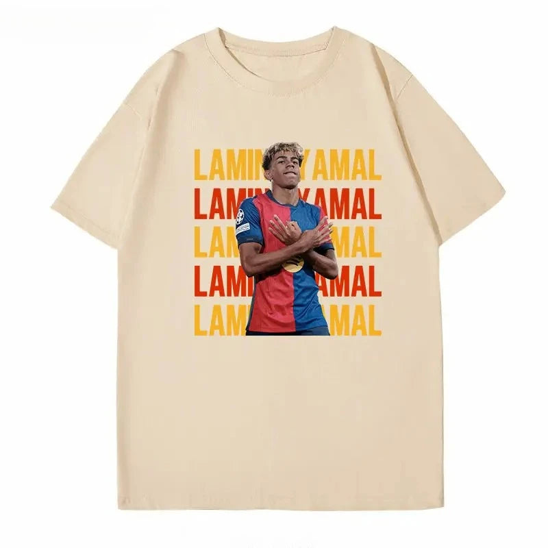 Soccer Barcelona Yamal Short Sleeve T-Shirt Yamal Celebrates Spanish Men's Casual Plus Size Summer