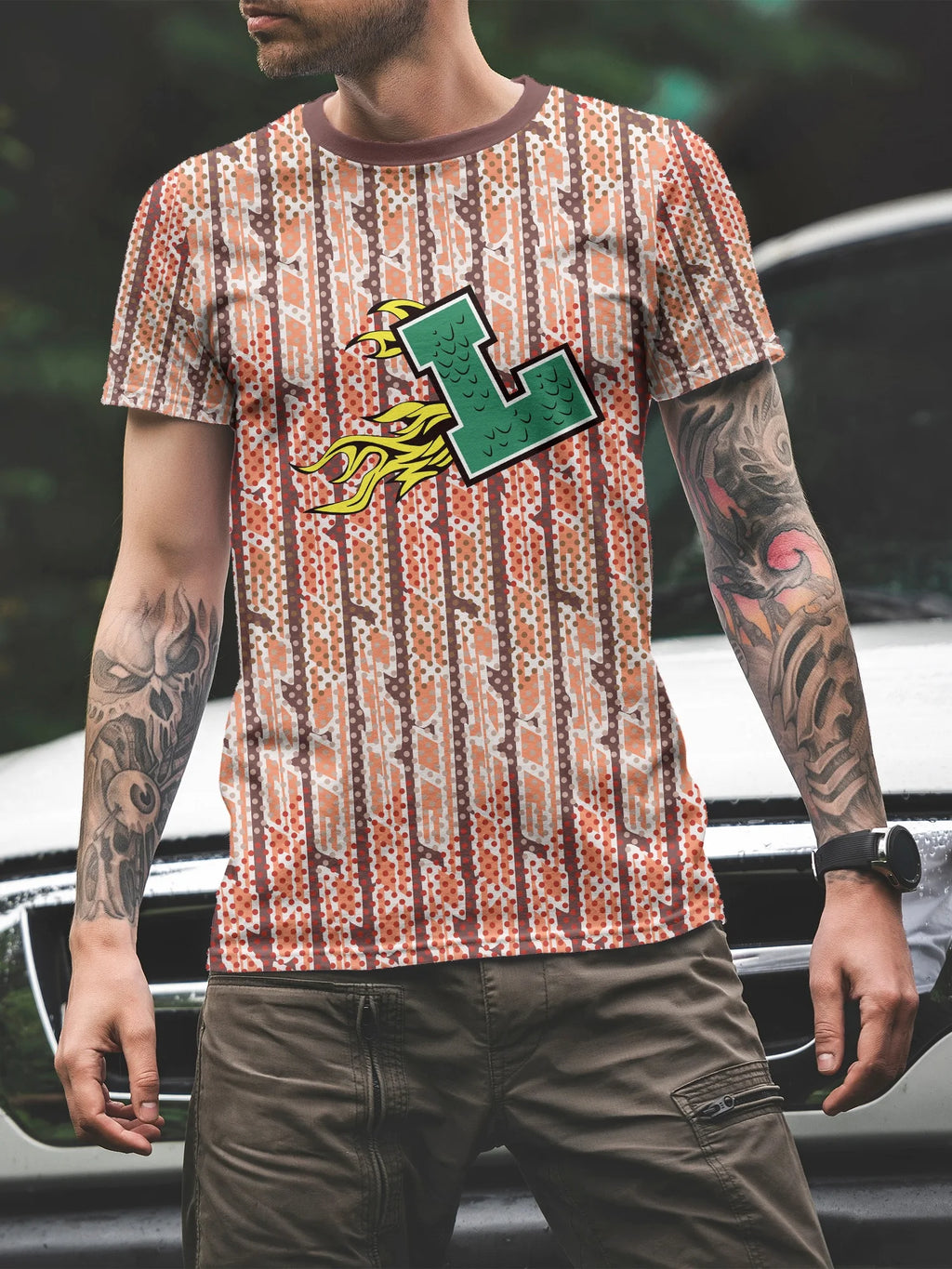 Men's Short-Sleeve T-Shirt – Lamine Yamal 19 Graphic Print,Pink & Blue Split Design, Ideal for Casual Daily Wear & Football Fans