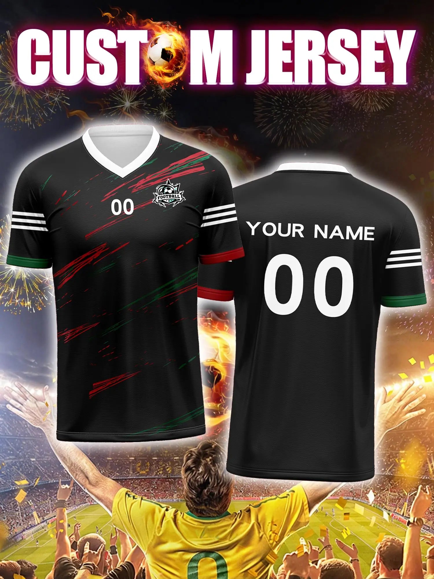 Custom Soccer Jersey With Custom Image, Number And Name, casual street daily wear fan apparel