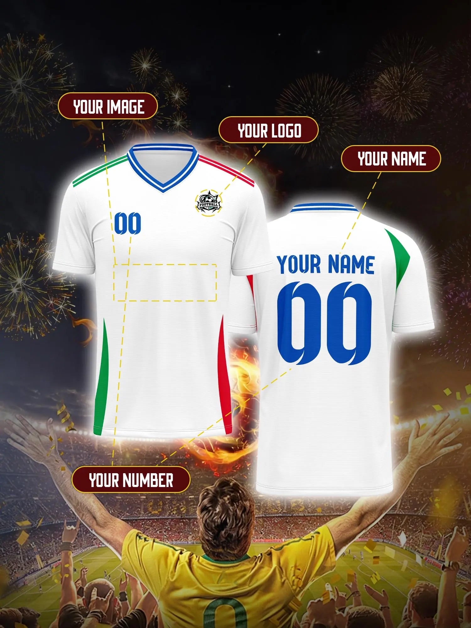 Custom Soccer Jersey With Custom Image, Number And Name, university student athlete team wear